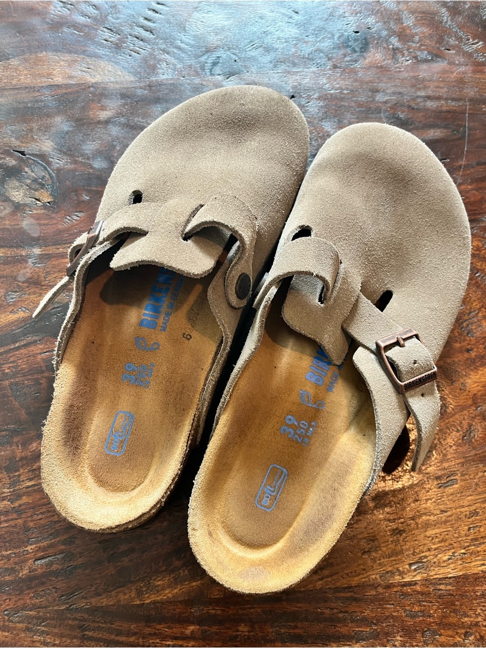 Birk Taupe Suede Boston Clog Sandals